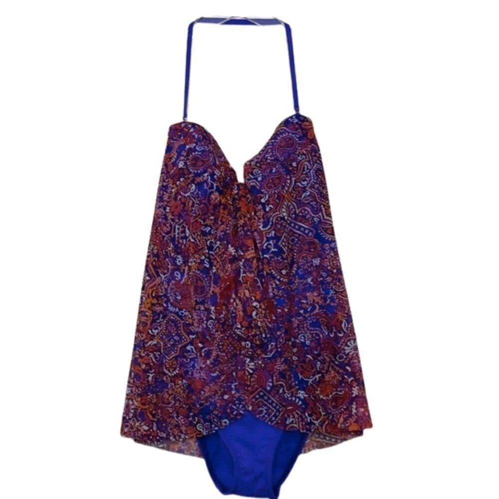 NWT Lauren Ralph Lauren Paisley Pattern Mesh Tie Front Halter One Piece Swimsuit